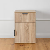 PORTO BEDSIDE TABLE - NATURAL OAK - SLIM - PULL BLACK