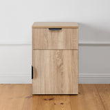 PORTO BEDSIDE TABLE - NATURAL OAK - SLIM - PULL BLACK - Top-Down View