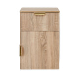 PORTO BEDSIDE TABLE - NATURAL OAK - SLIM - PULL BRASS - Front View