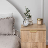 PORTO BEDSIDE TABLE - NATURAL OAK - SLIM - PULL BRASS - Side View