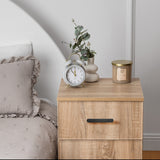 PORTO BEDSIDE TABLE - NATURAL OAK - SLIM - OVAL BLACK - Front View