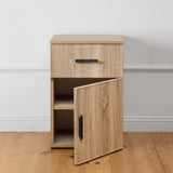 PORTO BEDSIDE TABLE - NATURAL OAK - SLIM - OVAL BLACK - Side View