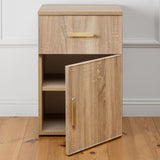 PORTO BEDSIDE TABLE - NATURAL OAK - SLIM - OVAL BRASS - Front View