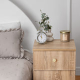 PORTO BEDSIDE TABLE - NATURAL OAK - SLIM - ROUND BRASS - Front View