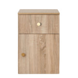 PORTO BEDSIDE TABLE - NATURAL OAK - SLIM - ROUND BRASS - Side View