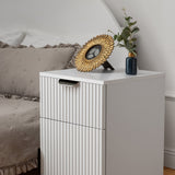 PORTO BEDSIDE TABLE - WHITE - FLUTED - PULL BLACK - Side View