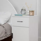 PORTO BEDSIDE TABLE - WHITE - SLIM - OVAL BLACK - Front View