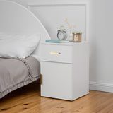 PORTO BEDSIDE TABLE - WHITE - SLIM - OVAL BRASS - Front View
