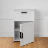PORTO BEDSIDE TABLE - WHITE - HAMPTONS - PULL BLACK - Front View