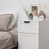 PORTO BEDSIDE TABLE - WHITE - HAMPTONS - PULL BLACK - Side View