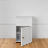 PORTO BEDSIDE TABLE - WHITE - HAMPTONS - ROUND BRASS - Side View
