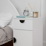 PORTO BEDSIDE TABLE - WHITE - SLIM - HALF MOON BLACK - Front View