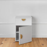 PORTO BEDSIDE TABLE - WHITE - SLIM - HALF MOON BRASS - Side View