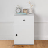 PORTO BEDSIDE TABLE - WHITE - SLIM - ROUND BLACK