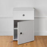PORTO BEDSIDE TABLE - WHITE - SLIM - ROUND BLACK - Side View