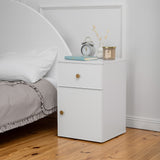 PORTO BEDSIDE TABLE - WHITE - SLIM - ROUND BRASS - Front View