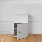 PORTO BEDSIDE TABLE - WHITE - SLIM - ROUND BRASS - Side View