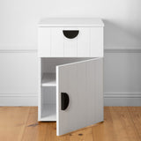 PORTO BEDSIDE TABLE - WHITE - VJ PANEL - HALF MOON BLACK - Side View