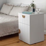PORTO BEDSIDE TABLE - WHITE - VJ PANEL - HALF MOON BRASS - Front View