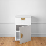 PORTO BEDSIDE TABLE - WHITE - VJ PANEL - HALF MOON BRASS - Top-Down View