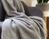 Elegant Light Grey Merino Wool Blend Hampton Throw Blanket - Front View