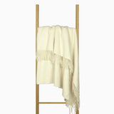 Luxury Merino Wool Blend Throw - Ivory - Side View