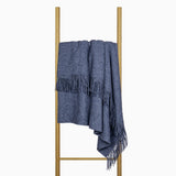 Navy Merino Wool Blend Oxford Throw Blanket - Side View