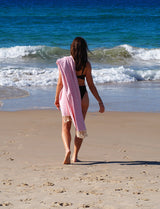 Blush Portsea Quick-Dry Turkish Cotton Beach Towel - Top-Down View