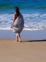 Midnight Portsea Turkish Cotton Beach Towel - Top-Down View