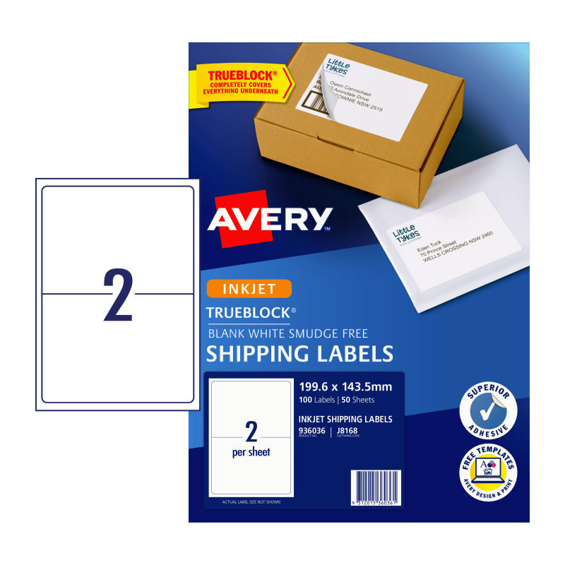 AVERY IP LABEL J8168 2UP PACK OF 100 SHEETS