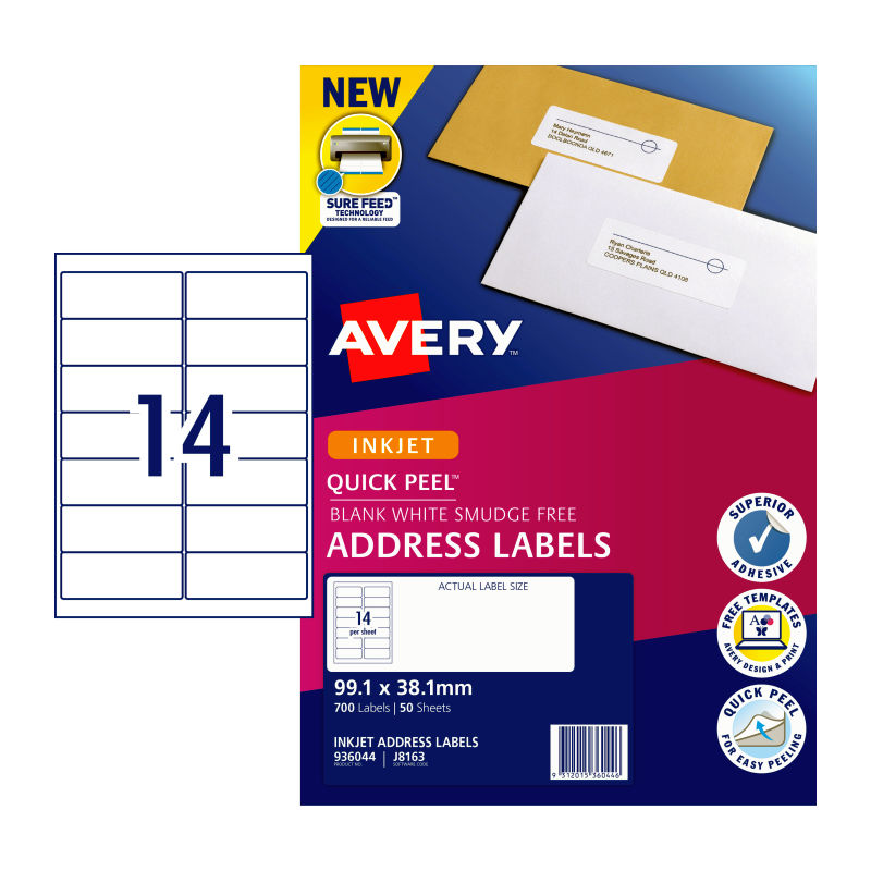 AVERY Quick Print Label Pack of 50 - J8163 14 Labels per Sheet