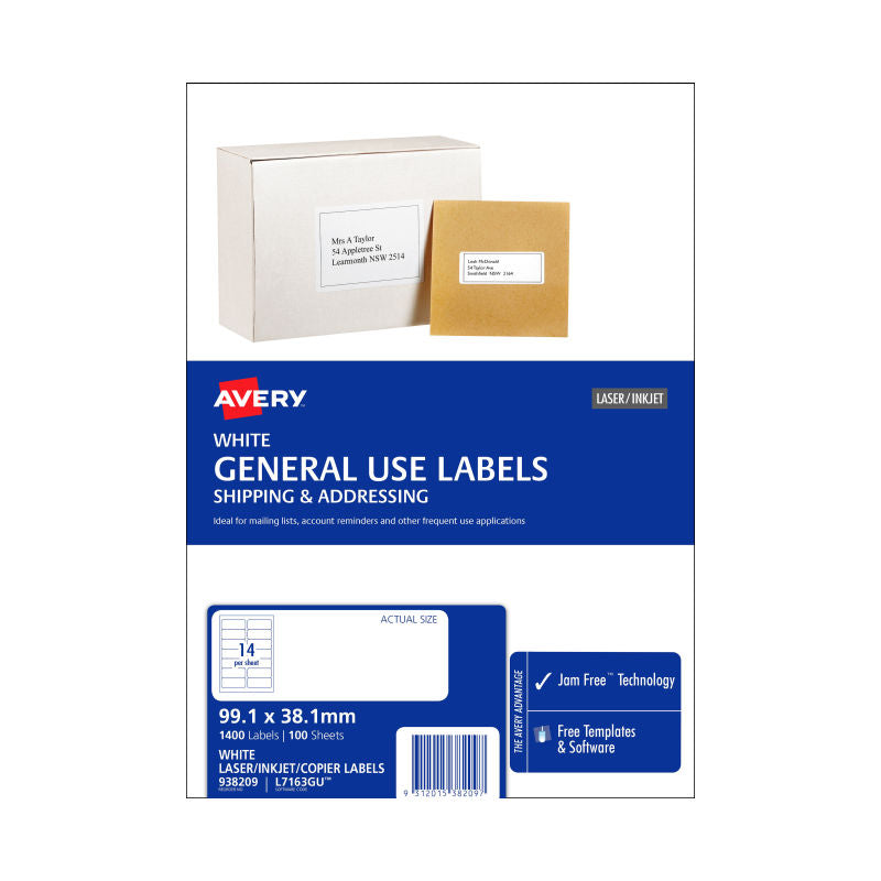 AVERY Genius Labels L7163GU, 14 Per Sheet, Box of 100