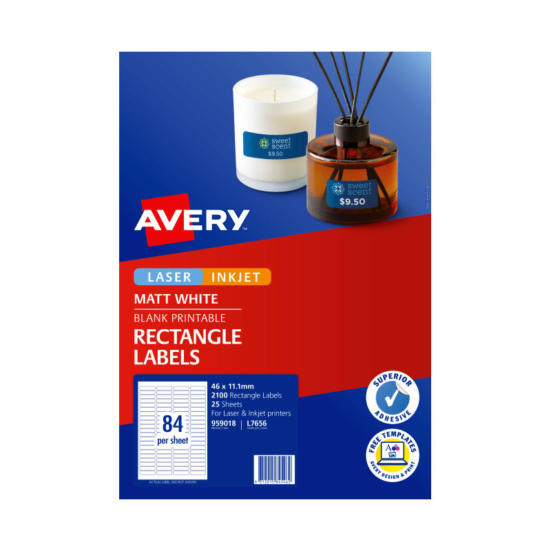 AVERY L7656 Multi-Purpose Lip Labels - 84 Labels per Sheet, Pack of 25