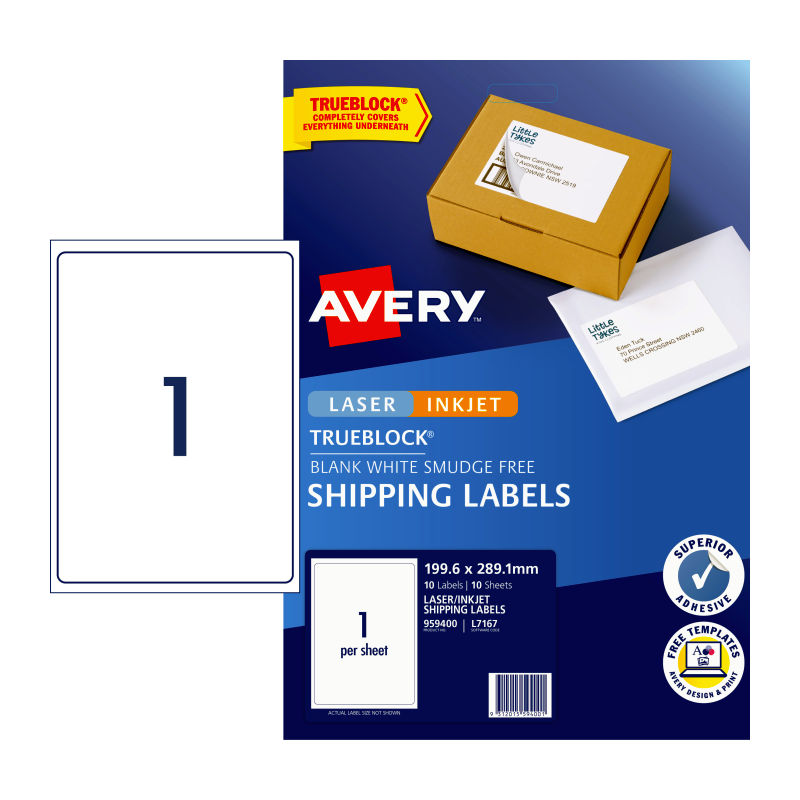 AVERY White Labels 199.6mm x 289mm Single Sheet Pack of 10