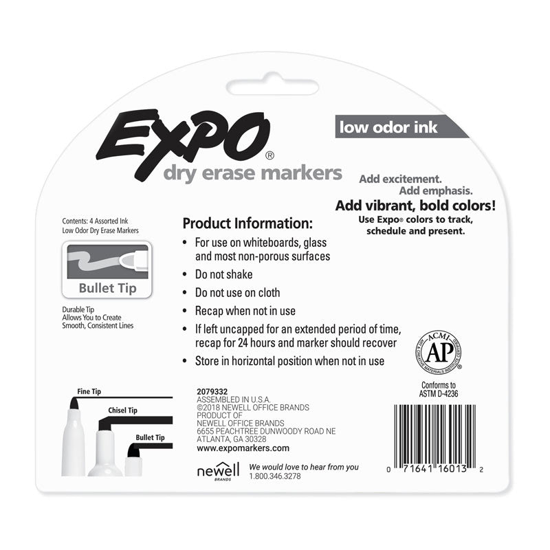 EXPO Assorted Bullet Tip Whiteboard Markers - 4 Pack, Box of 6