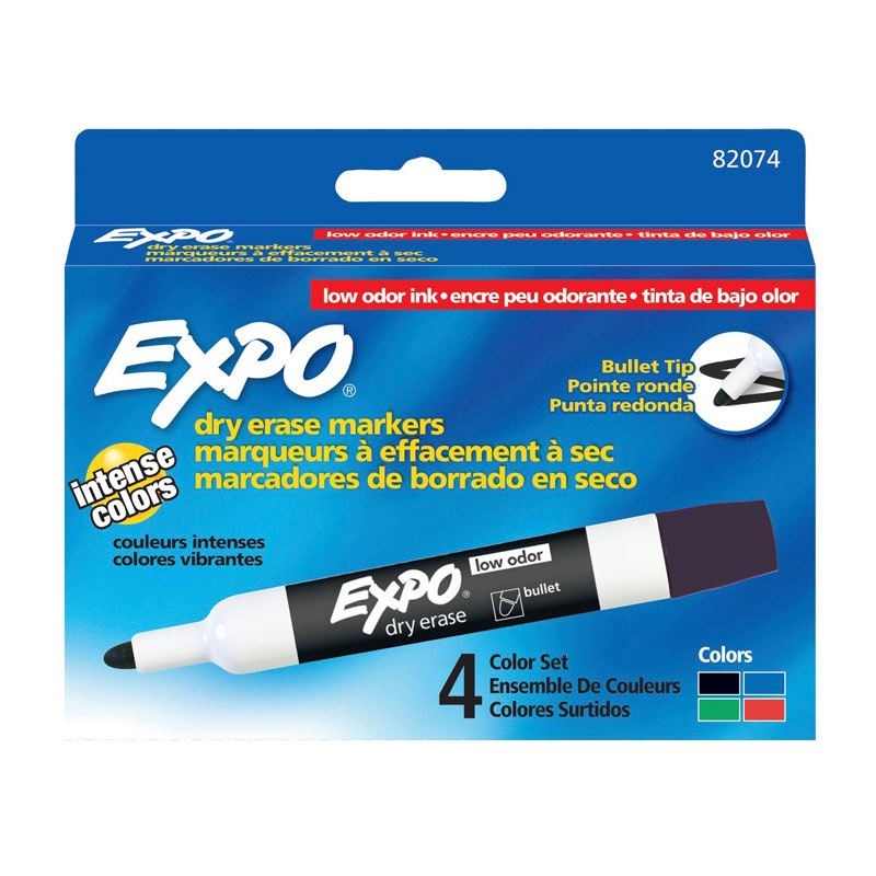 EXPO Assorted Bullet Tip White Board Markers - Box of 4