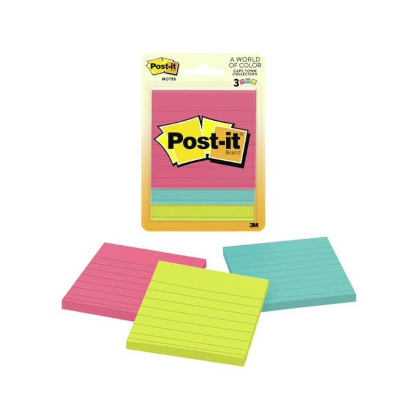 Post-it Lined Notes 76x76mm Pack of 3 Box of 6