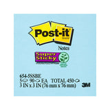 Post-It Super Sticky Electric Blue Notes 75x75mm Box of 4 - Top-Down View