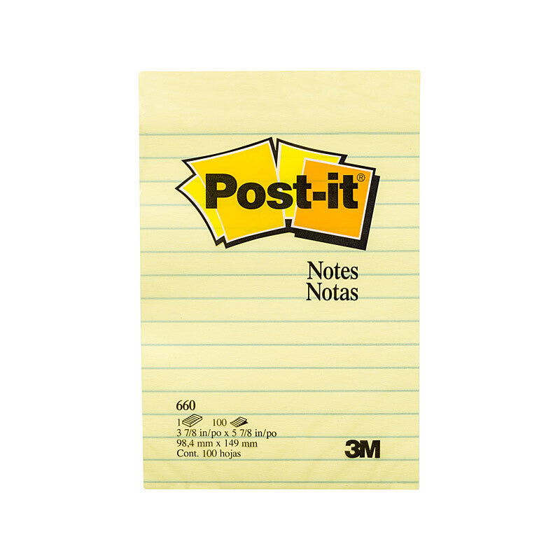 Post-It Notes 660 Lined Yellow 98X149 Pack of 12