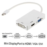 ASTROTEK 3 in1 Thunderbolt Mini DP Display Port to HDMI DVI VGA Adapter Cable for MacBook Air/Pro 32AWG OD5.0MM, Gold plated, White CB8W-GC-MDPDHV - Front View