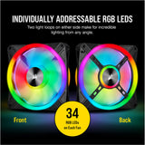 CORSAIR QL140 RGB Dual Fan Kit with Lighting Node Core, ICUE, Anti Vibration, Low-Noise 140 mm Fan Blade, RGB LED PWM Fan 26dBA, 502 CFM, 2 Fan Pack - Front View