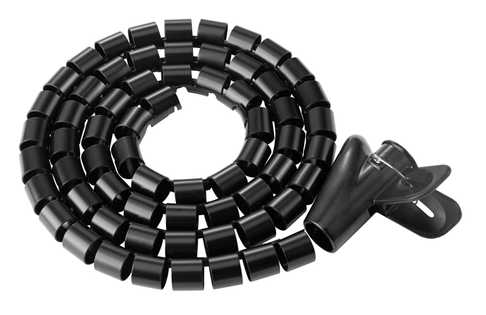BRATECK 15mm Coiled Cable Management Sleeve - Flexible Polyethylene, 1000mm Length, Black