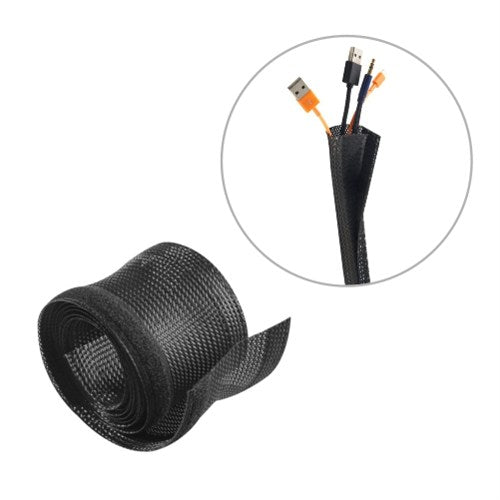 BRATECK Adjustable Cable Management Sleeve with Hook and Loop Closure, 135mm/5.3 Wide, 1000x135mm - Black