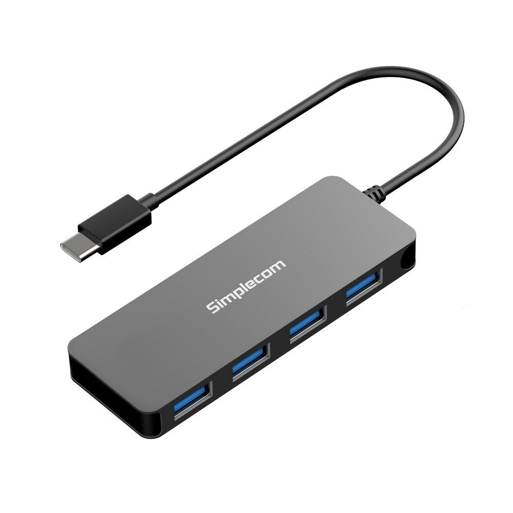 SIMPLECOM CH320 Sleek Aluminum USB-C to 4-Port USB 3.0 Hub - Black