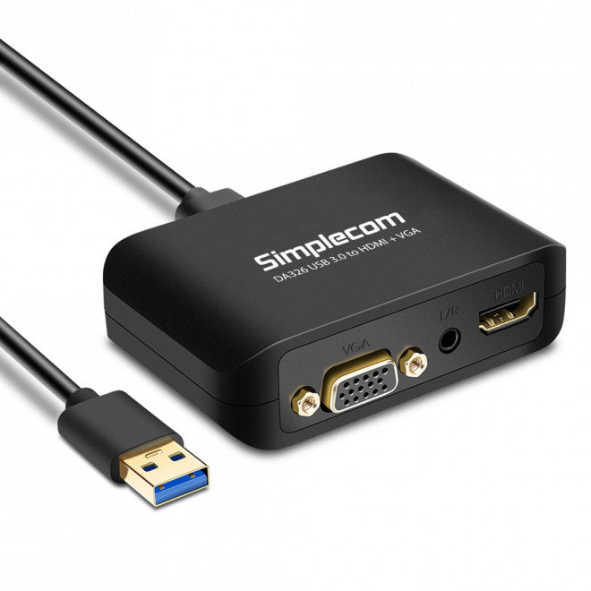 SIMPLECOM DA326 USB 3.0 to HDMI & VGA Adapter with 3.5mm Audio Output - Full HD 1080p Support for NUCs