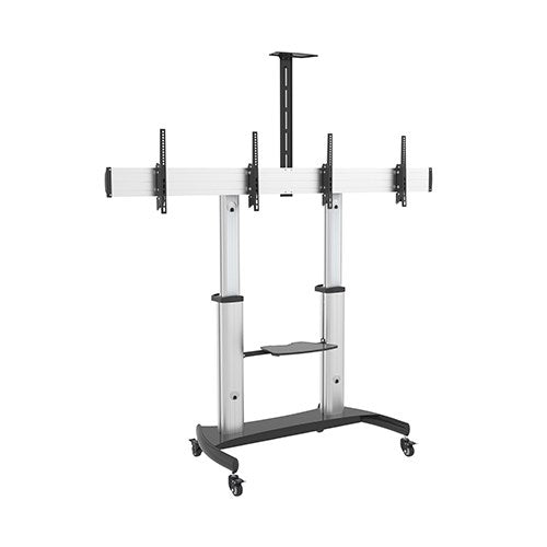 BRATECK Dual Screen Aluminum Height-Adjustable TV Cart with Media Shelf for 37'-60' TVs Up to 50kg VESA 200x200300x200300x300400x300400x200