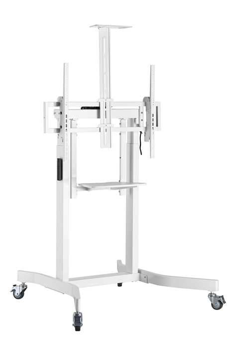 BRATECK Deluxe Motorized Large TV Cart with Tilt Equipment Shelf and Camera Mount Fit 55'-100' Up to 120Kg - White
