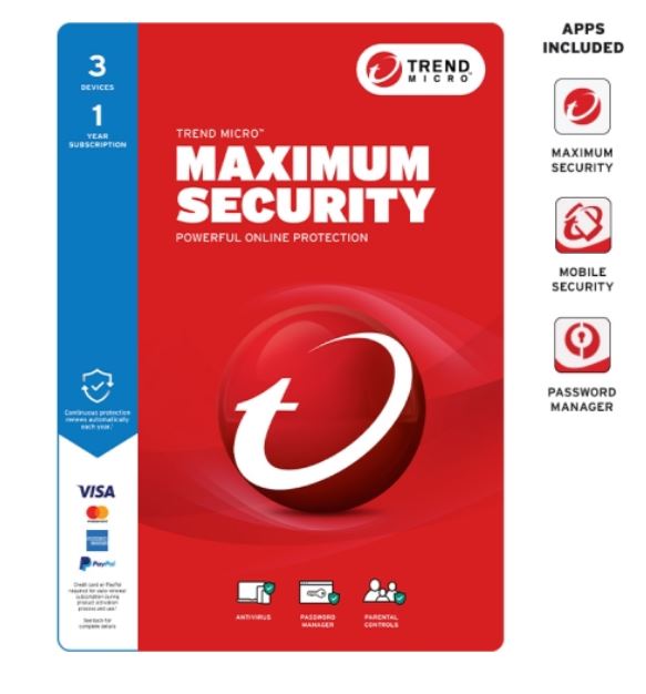 Trend Micro Maximum Security 3 device retail mini box