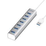 MBEAT 7-Port USB 3.0 Powered Hub - USB 2.0/1.1/Aluminium Slim Design Hub with Fast Data Speeds (5Gbps) Power Delivery for PC and MAC devices - Top-Down View