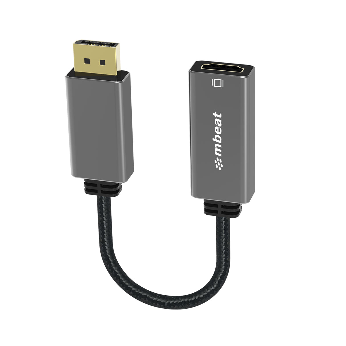 MBEAT Premium DisplayPort to HDMI Converter - Supports 4K@60Hz, Nylon Braided Cable, Space Grey